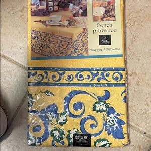NWT- Home French Provence Yellow and Blue  52 x 70 Tablecloth